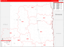 Traill County Wall Map Red Line Style