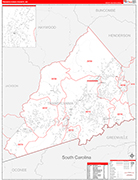 Transylvania County Wall Map Red Line Style
