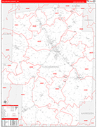 Tuscarawas County Wall Map Red Line Style