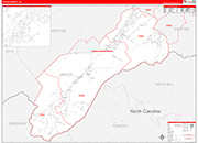 Unicoi Wall Map Red Line Style