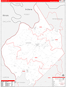 Union County Wall Map Red Line Style