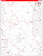 Union County Wall Map Red Line Style