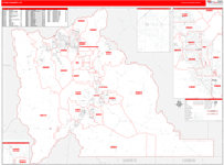 Utah County Wall Map Red Line Style