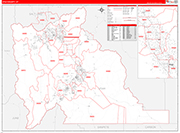 Utah County Wall Map Red Line Style