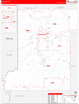 Vigo County Wall Map Red Line Style