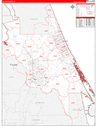 Volusia County Wall Map Red Line Style
