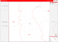 Wallace County Wall Map Red Line Style