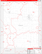Waseca County Wall Map Red Line Style