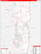 Washington County Wall Map Red Line Style