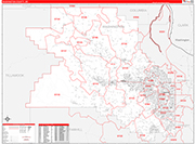 Washington County Wall Map Red Line Style