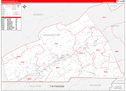 Washington County Wall Map Red Line Style
