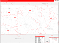Waushara County Wall Map Red Line Style