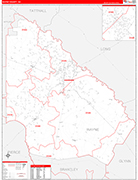 Wayne County Wall Map Red Line Style