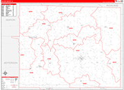 Wayne County Wall Map Red Line Style