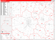 Wayne County Wall Map Red Line Style