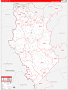 Wayne County Wall Map Red Line Style