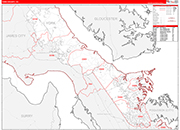 York County Wall Map Red Line Style