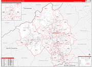 Asheville Metro Area Wall Map Red Line Style
