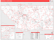 Bakersfield Metro Area Wall Map Red Line Style