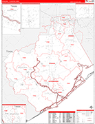 Brazoria Metro Area Wall Map Red Line Style