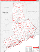 Bridgeport-Stamford-Danbury Metro Area Wall Map Red Line Style