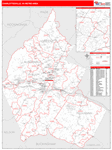 Charlottesville Metro Area Wall Map Red Line Style