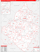 Charlottesville Metro Area Wall Map Red Line Style