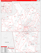 Chattanooga Metro Area Wall Map Red Line Style