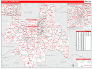 Cincinnati Metro Area Wall Map Red Line Style