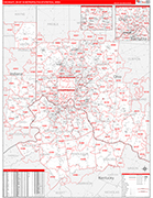 Cincinnati Metro Area Wall Map Red Line Style