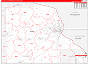 Dubuque Metro Area Wall Map Red Line Style