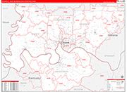 Evansville Metro Area Wall Map Red Line Style