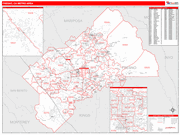 Fresno Metro Area Wall Map Red Line Style