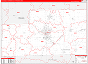 Kankakee Metro Area Wall Map Red Line Style