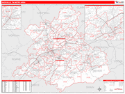 Knoxville Metro Area Wall Map Red Line Style