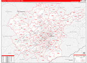 Knoxville Metro Area Wall Map Red Line Style