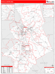 Macon Metro Area Wall Map Red Line Style