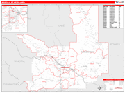 Missoula Metro Area Wall Map Red Line Style