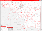 Morgantown Metro Area Wall Map Red Line Style