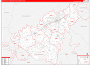 Morristown Metro Area Wall Map Red Line Style