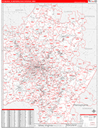 Pittsburgh Metro Area Wall Map Red Line Style