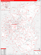 Raleigh Metro Area Wall Map Red Line Style