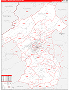 Roanoke Metro Area Wall Map Red Line Style