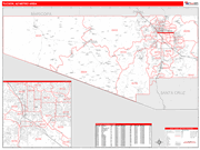 Tucson Metro Area Wall Map Red Line Style