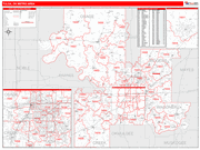 Tulsa Metro Area Wall Map Red Line Style