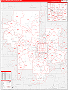 Tulsa Metro Area Wall Map Red Line Style