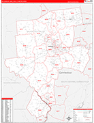 Waterbury-Shelton Metro Area Wall Map Red Line Style