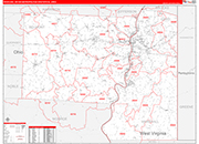 Wheeling Metro Area Wall Map Red Line Style