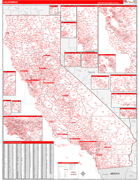 California  Map Red Line Style