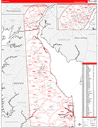 Delaware  Map Red Line Style